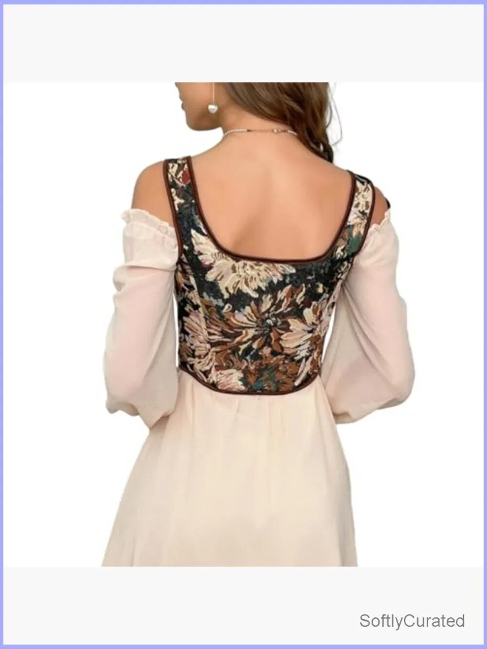 Vintage Floral Bustier Corset Top Overbust Shapewear Adjustable Lace Up